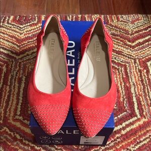 Italeau Women's Red Suede Studded Flats